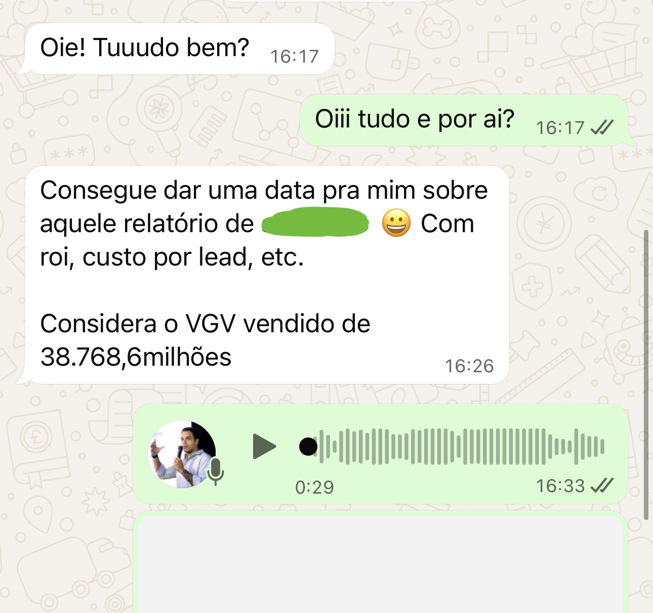 Print do depoimento da Viva Corp no WhatsApp